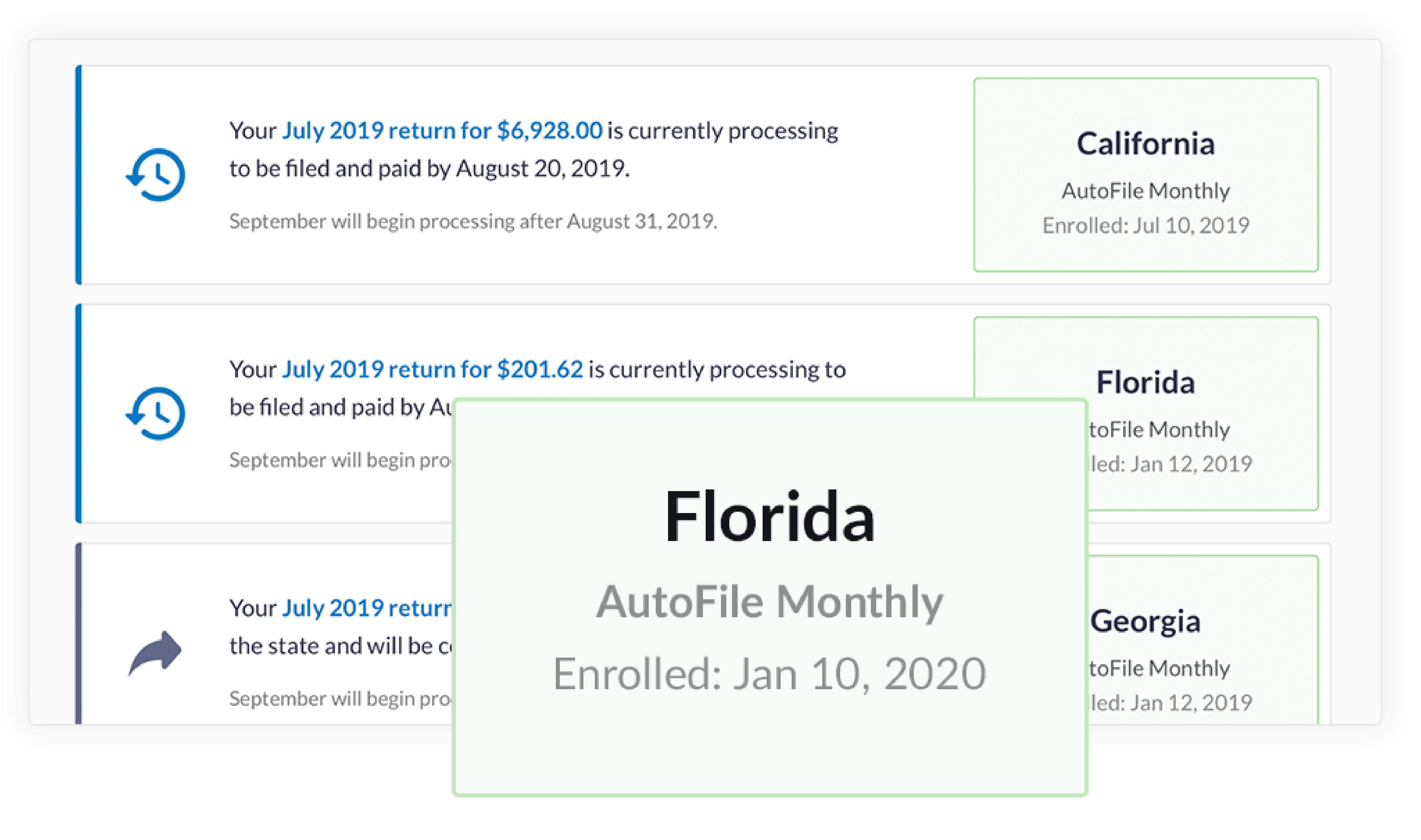 TaxJar AutoFile Dashboard Screenshot